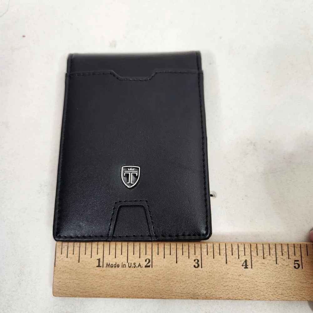 TRAVANDO Money Clip Wallet Mens Black Bifold Slim ID Window Travel Card Case